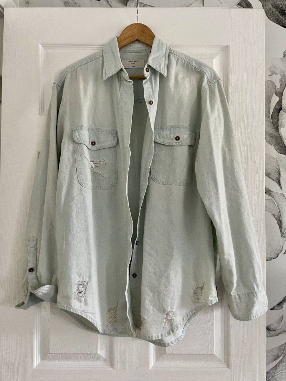 ONETEASPOON Distressed Denim Shirt – Light Wash (Size S)